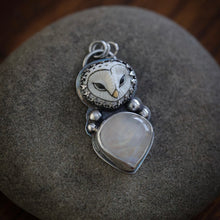 Load image into Gallery viewer, Porcelain Owl, with moonstone in Sterling.