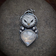 Load image into Gallery viewer, Porcelain Owl, with moonstone in Sterling.
