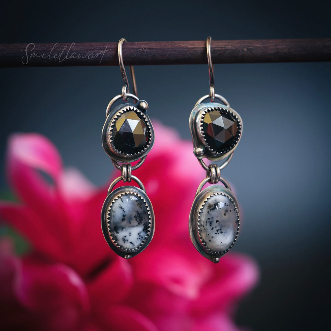 Hematite with Dendritic Agate Earrings