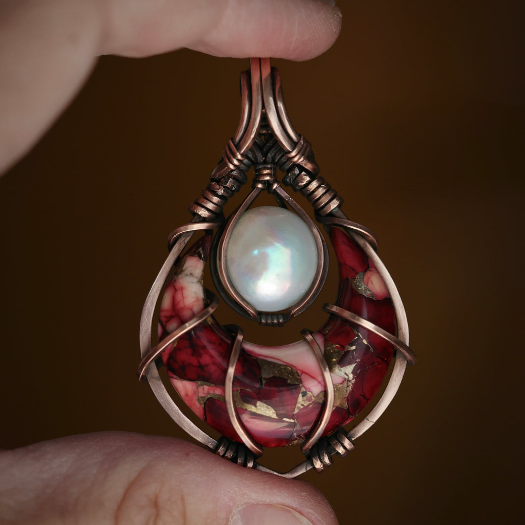 Dahlia Rose and bronze composite with fresh water Pearl