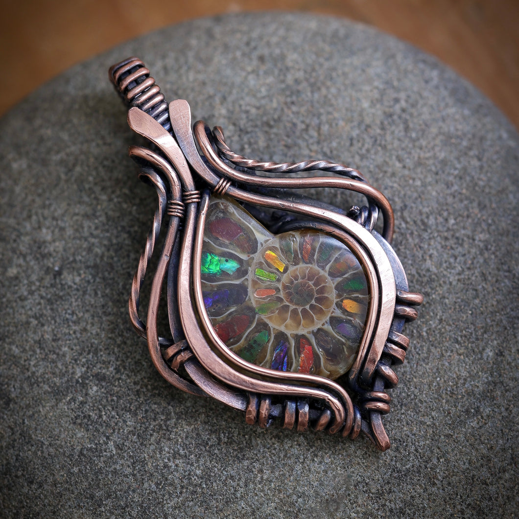 Ammolite inlay in Ammonite