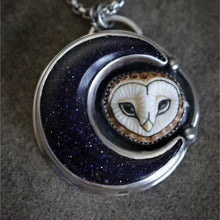 Load image into Gallery viewer, Porcelain Owl, with Blue Goldstone Crescent
