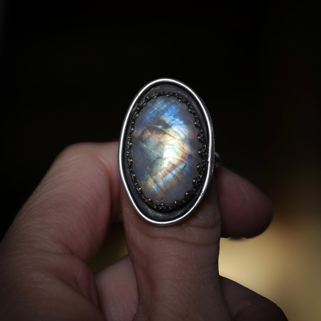 Rainbow Moonstone Ring  (size 8)