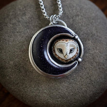 Load image into Gallery viewer, Porcelain Owl, with Blue Goldstone Crescent
