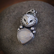 Load image into Gallery viewer, Porcelain Owl, with moonstone in Sterling.
