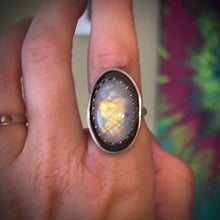 Load and play video in Gallery viewer, Rainbow Moonstone Ring  (size 8)
