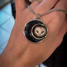 Load and play video in Gallery viewer, Porcelain Owl, with Blue Goldstone Crescent
